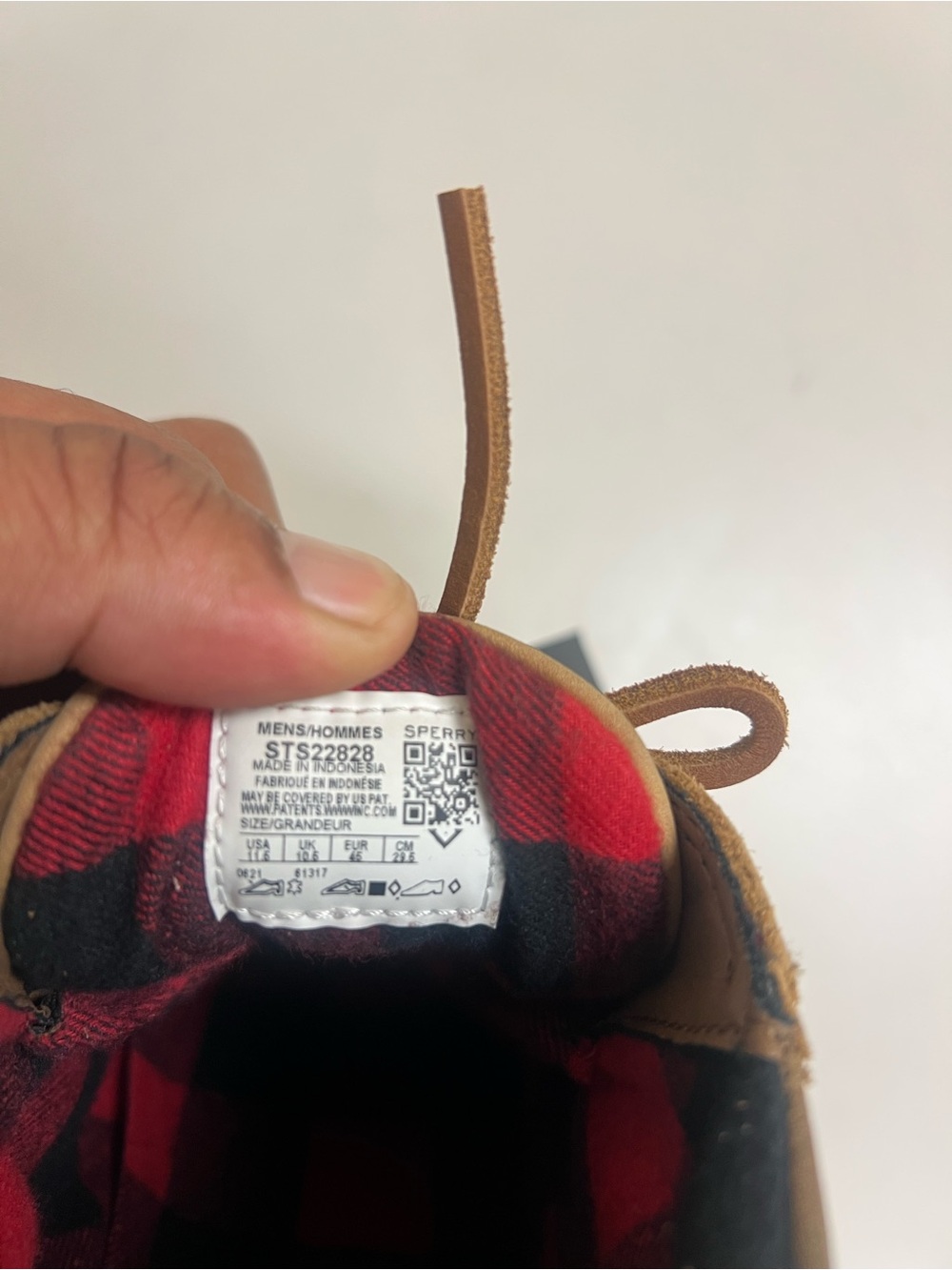 Sperry Tan Leather Moc Toe Boat Shoes with Red Plaid Lining - Picture 3 of 5
